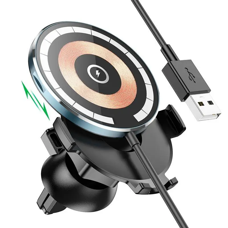 Тримач в машину з Бездротовим ЗП Hoco CW42 Magnetic 15W (black)