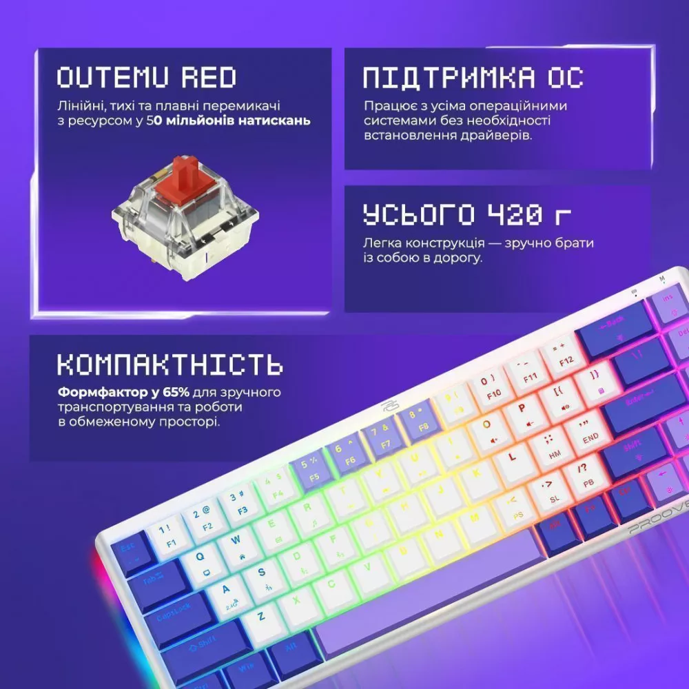 Бездротова клавіатура Proove Gaming AFK (Ukraine Layout) white