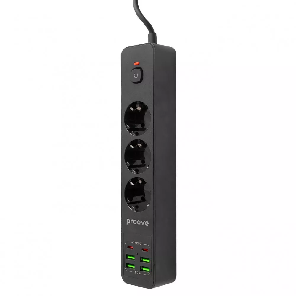 Мережевий фільтр Proove Power Socket P-03 (3 розетки + 4 USB + 2 Type-C) 2М