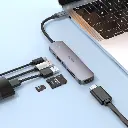 USB Hub Hoco HB24 (HDMI+USB3.0+USB2.0+SD+TF+PD) темно-сріблястий