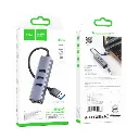 Хаб USB Hoco HB34 Easy link Gigabit Ethernet adapter(USB to USB3.0*3+RJ45) (Сірий)