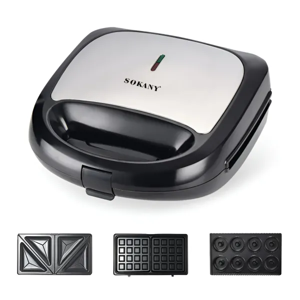 Мультипекар Sokany SK-902 на 3 пластини з антипригарним покриттям, сталь.