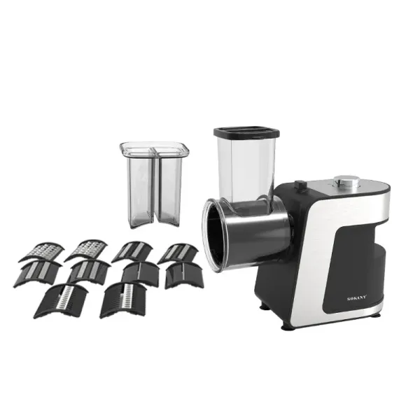 Овочерізка-мультирізка електрична Sokany SK-1180 з 5 насадками для шаткування, сталь.