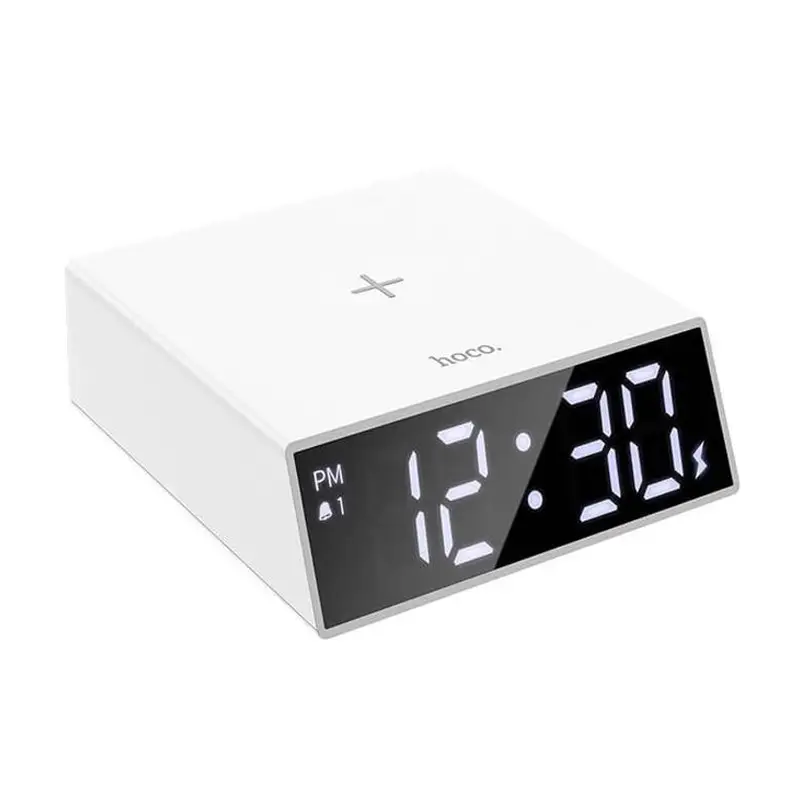 Годинник з бездротовою зарядкою HOCO DCK1 clock with wireless charging / white