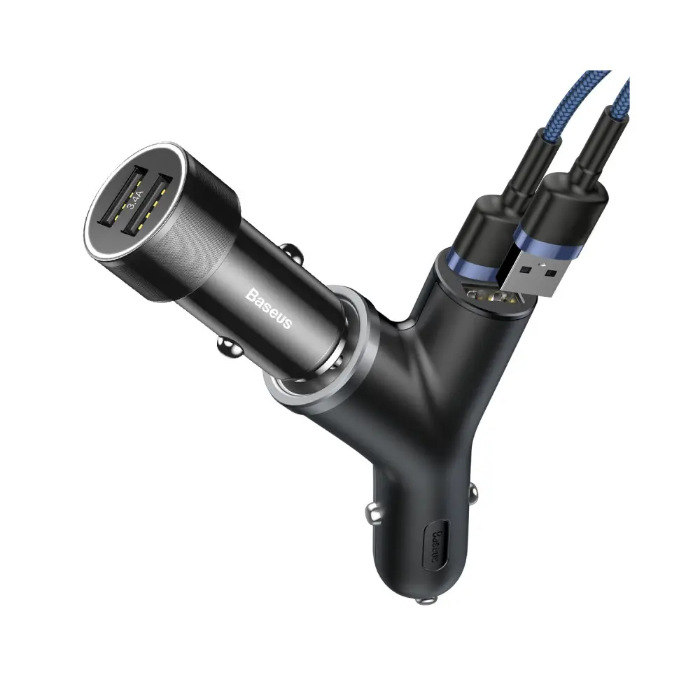 Автомобільне ЗУ Baseus Y-Type USB + Cigarette Lighter Extended 3.4A 2USB (black)