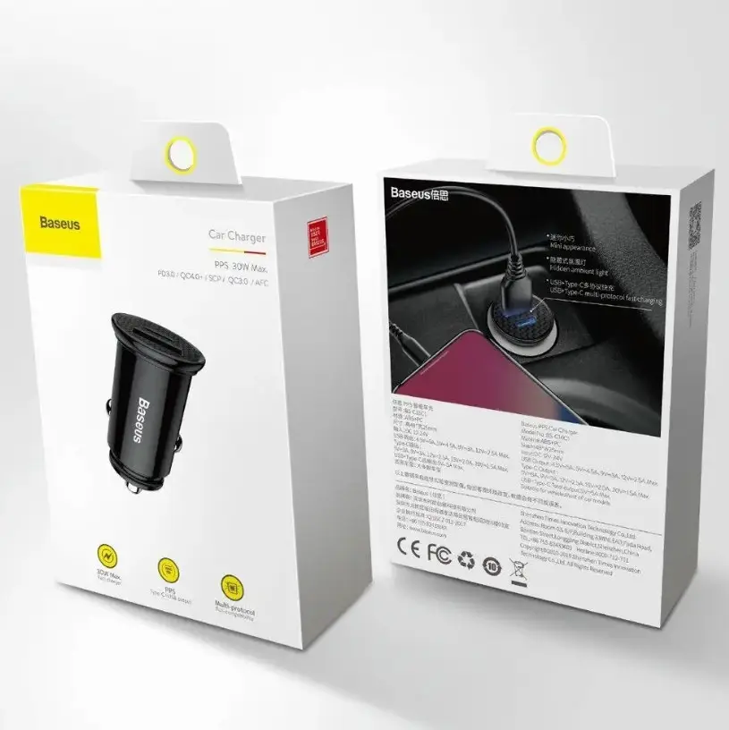 АЗП Baseus Circular Metal PPS 30W (Support VOOC) USB (black)