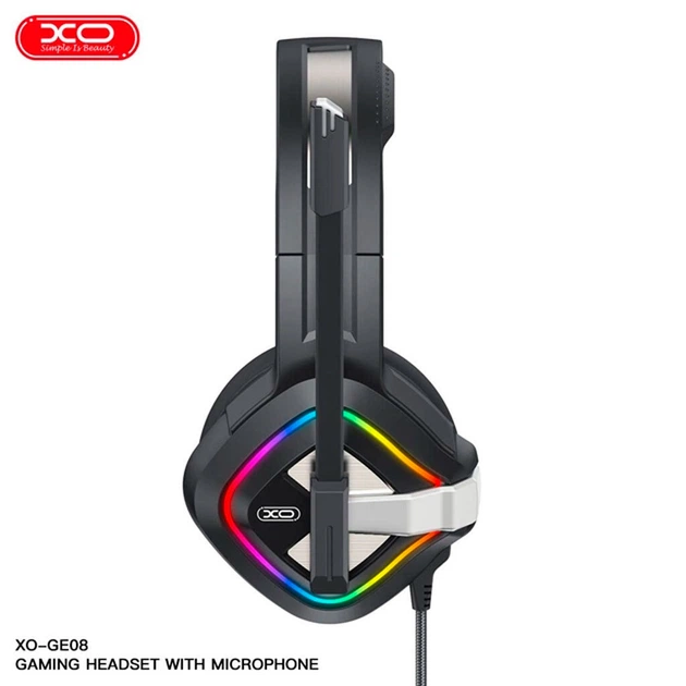 Навушники XO GE-08 Static RGB Long Mic Game USB+Dual 3.5mm (Чорний)