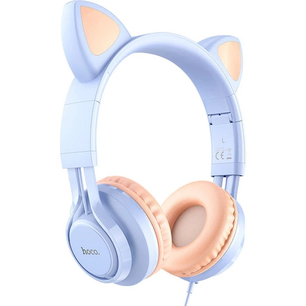 Навушники накладні провідні Hoco W36 Cat ear сині