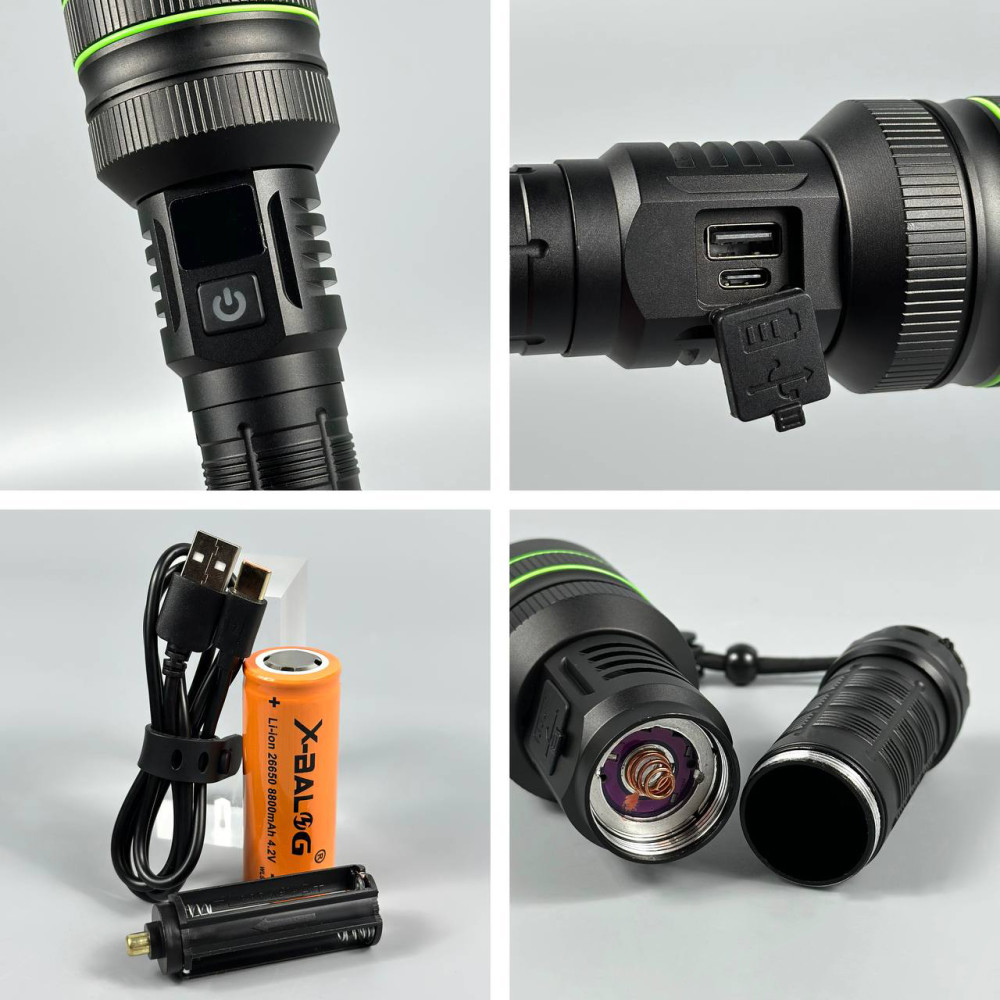 Ліхтар BL-TK-X1-TG-60W, 1x26650, Power Bank, zoom Type-C (Чорний)