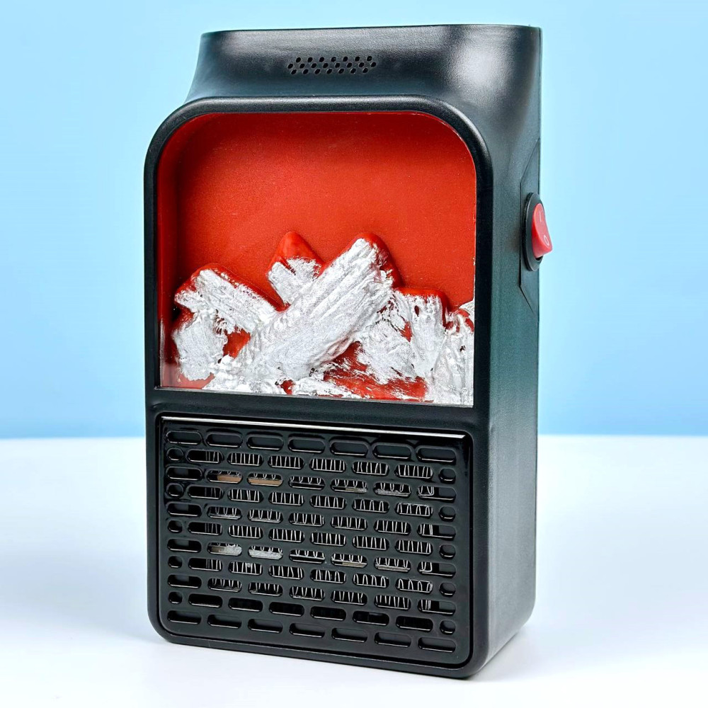 Міні Електрообігрівач у розетку Flame Heater 1000W з підсвічуванням + пульт керування, LED дисплей (Чорний)
