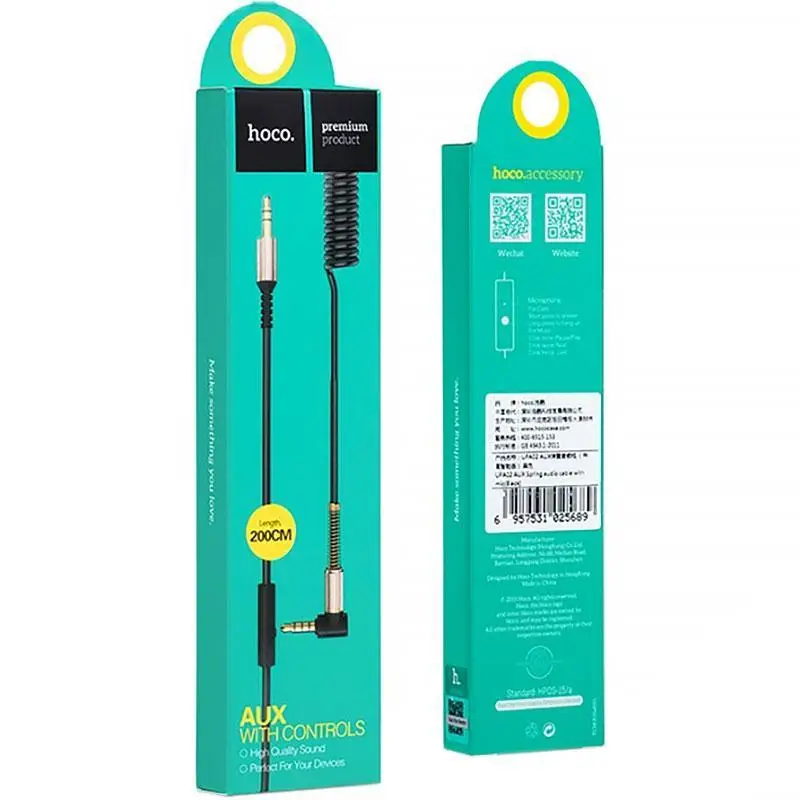 Cable 3.5"-3.5" 2m Hoco Black (UPA-02) (spring) Cable 3.5"-3.5" 2m Hoco Black (UPA-02) (spring)