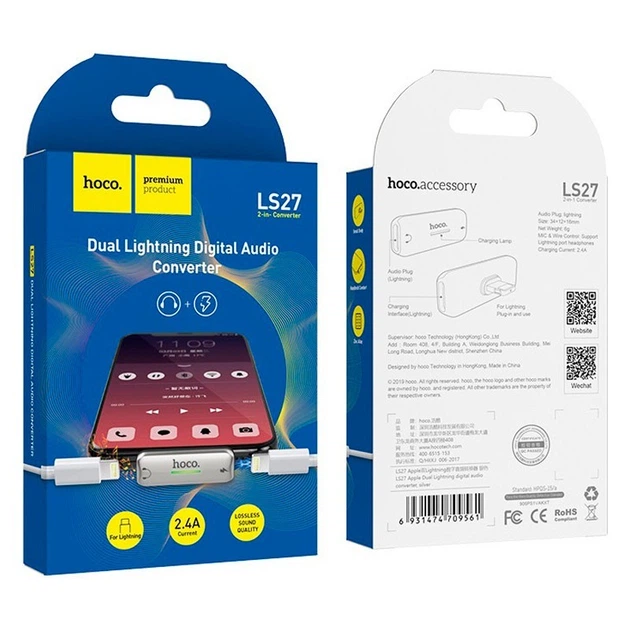 Adapter Hoco LS27 Dual 2in1 Lightning -> 2 Lightning Gray