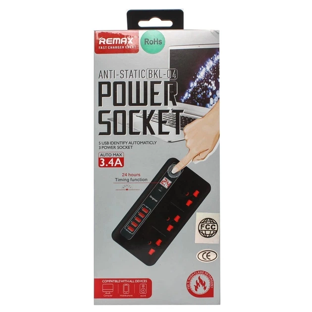 Фільтр мережі Remax BKL-04 3 socket + 5USB (Чорний)