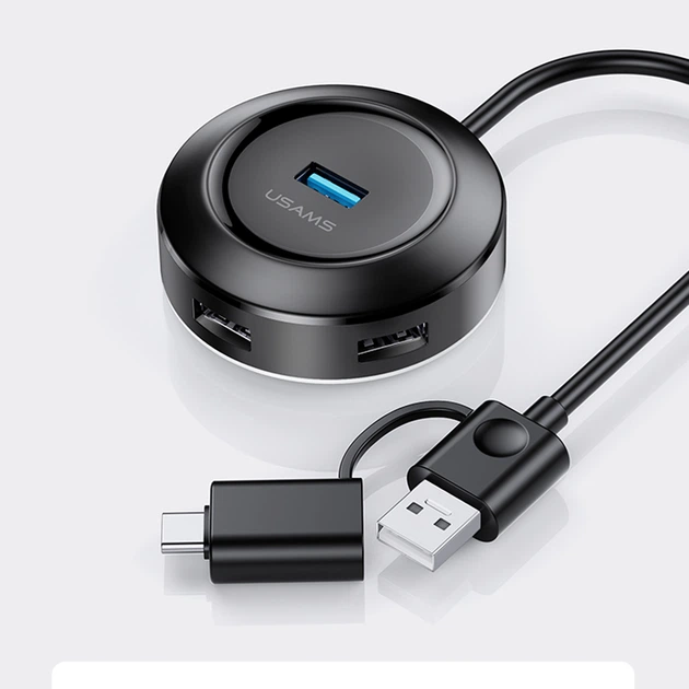USB Hub Usams US-SJ416 (1 USB3.0 + 3 USB2.0 + Type-C3.0) Black