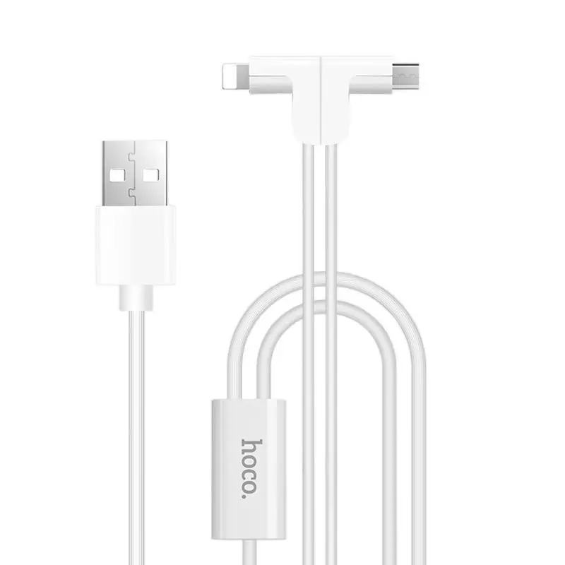 USB Cable Hoco X12 One Pull Two Magnetic 2in1 iPhone 6/MicroUSB (L Shape) White 1.2m