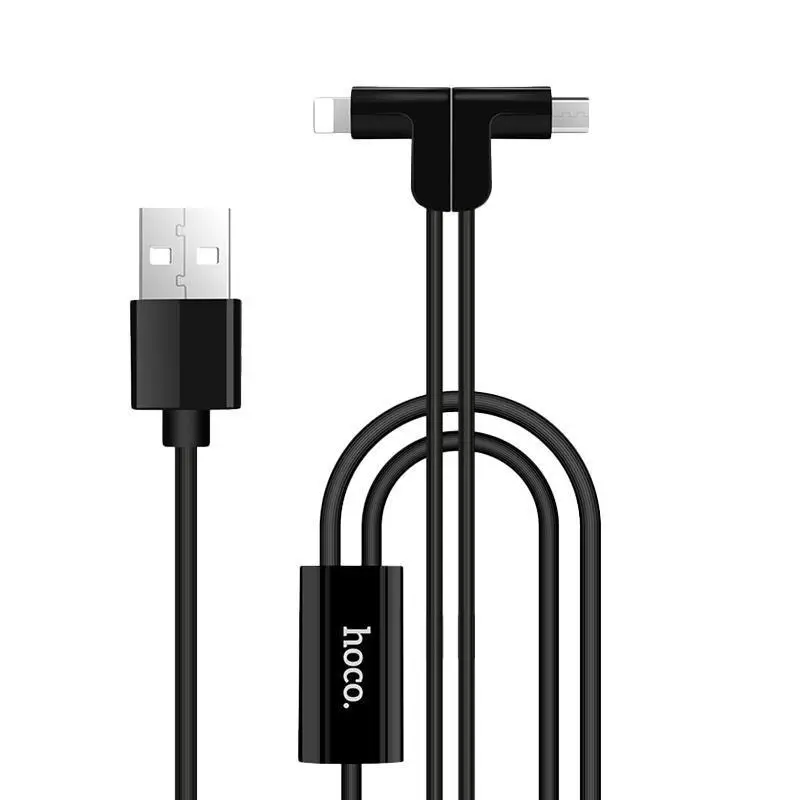 USB Cable Hoco X12 One Pull Two Magnetic 2in1 iPhone 6/MicroUSB (L Shape) Black 1.2m