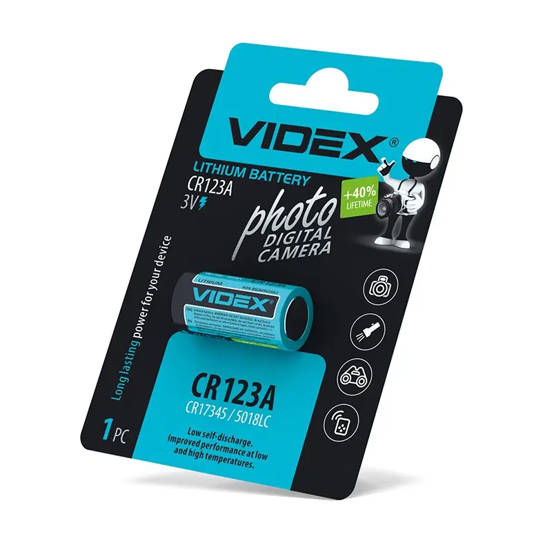 БАТАРЕЙКИ ЛІТІЄВІ CR123A БЛІСТЕР VIDEX