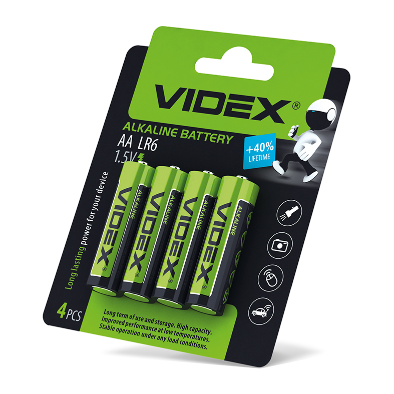 Alkaline batteries LR6/AA 4 pcs/pack VIDEX