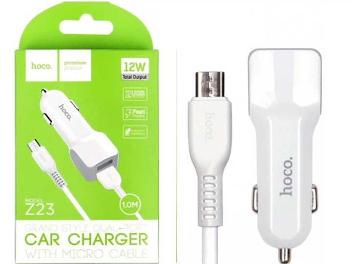 Car Charger Hoco Z23 Grand Style + Cable (Micro) 2.4A 2USB