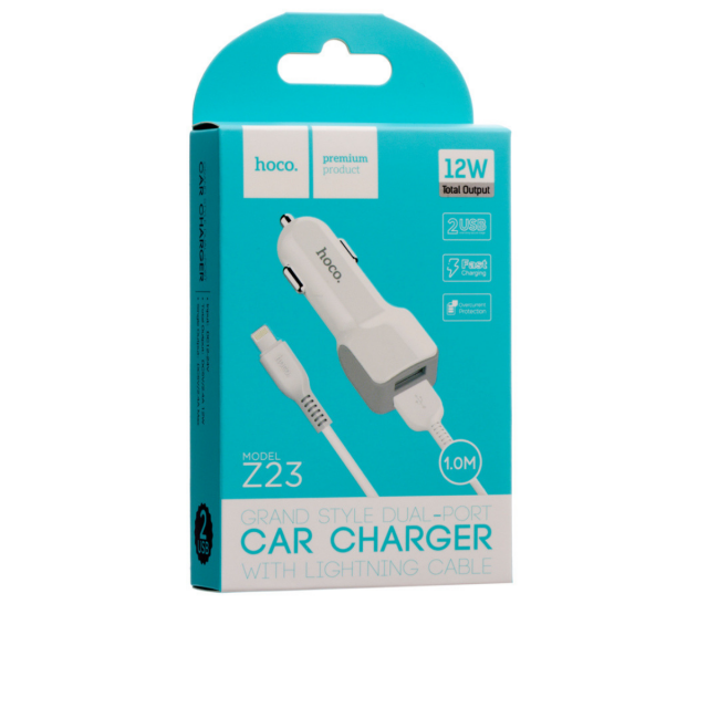 Car Charger Hoco Z23 Grand Style + Cable (Lightning) 2.4A 2USB