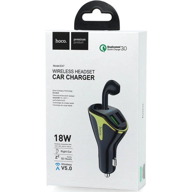  Автомобільний зарядний пристрій USB Hoco E47 Traveller wireless headset Black