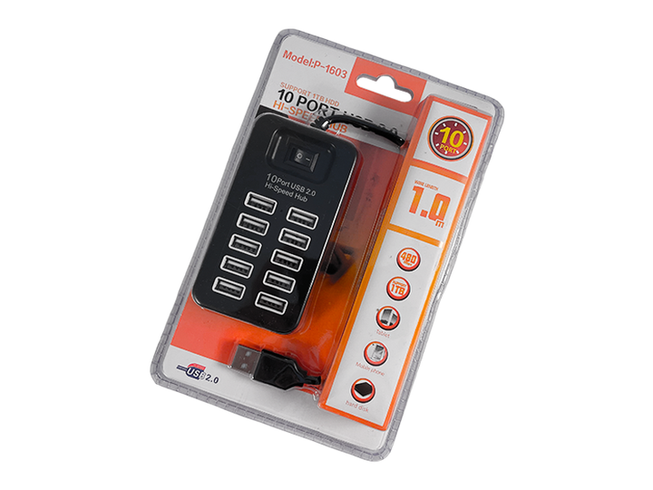 USB HUB P-1603 (10 USB2.0) Black