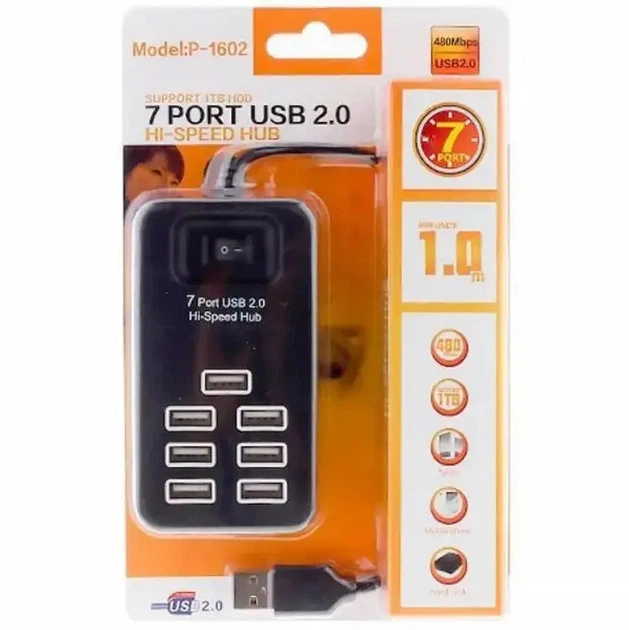 USB HUB P-1602 (7 USB2.0) Black