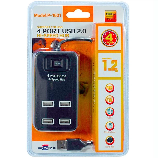 USB HUB P-1601 (4 USB2.0) Black