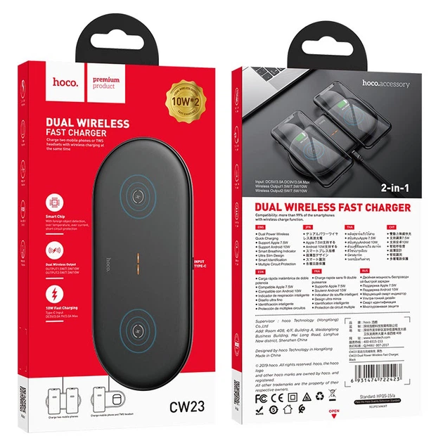 Wireless charger Hoco CW23 2-in-1 power\black