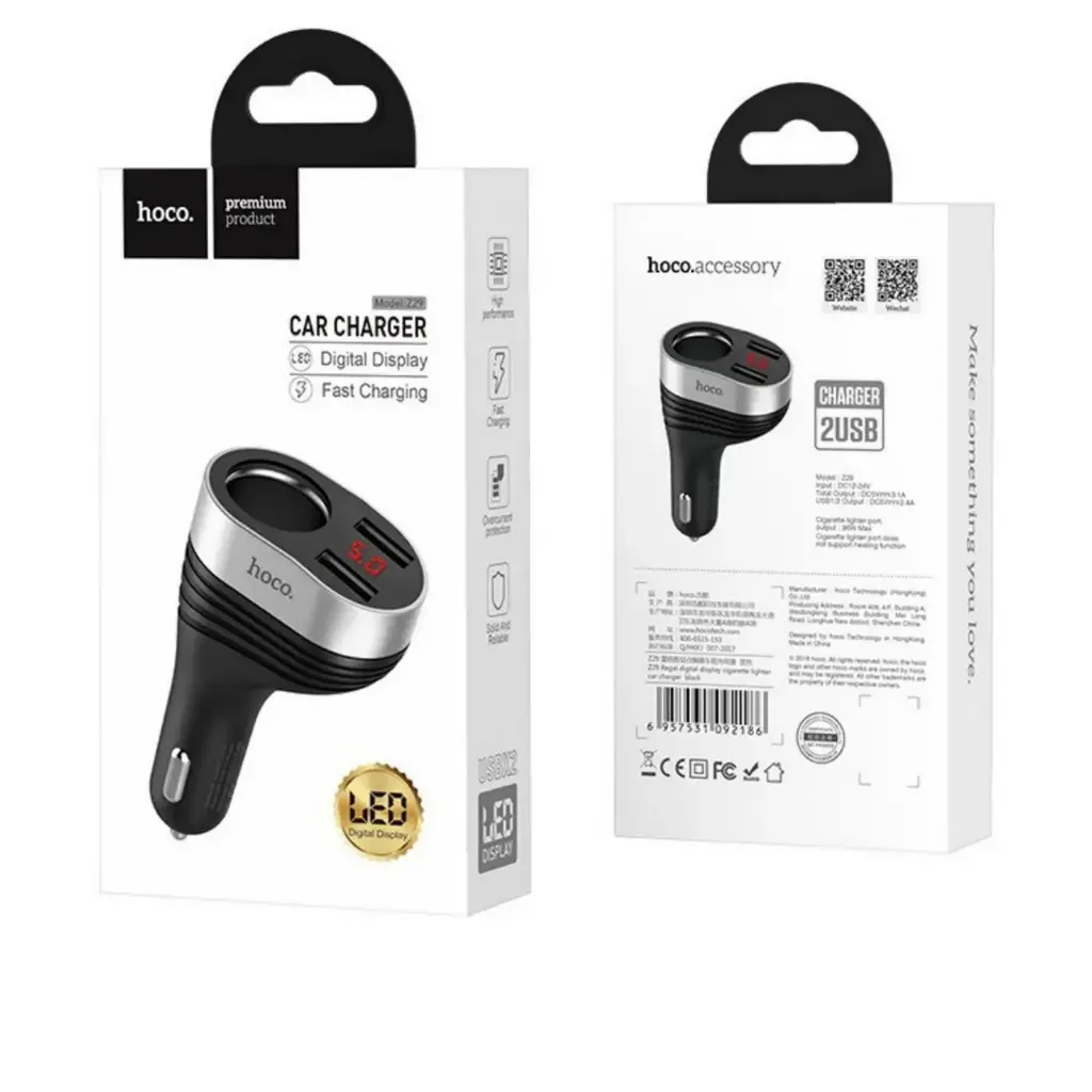 АЗУ Hoco Z29 Regal digital display (2USB, 3.1A) \ black
