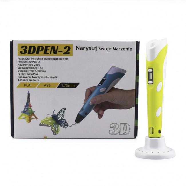 3D handle with LCD display V2/D2 5b/2a, nozzle 0.6 mm, tempo. 160-235 gr s, speed control, ABS/PLA 1.75 mm yellow
