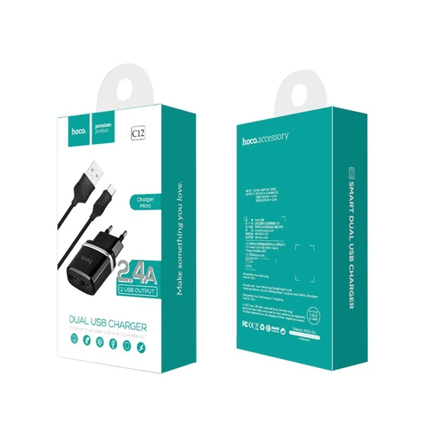 Зарядний пристрій Hoco C12 2 USB 2.4A Micro чорний
