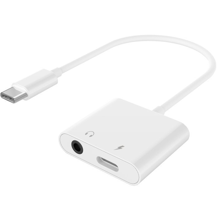 Перехідник AUDIO XGW605 2in1 Type-C - Type-C Power + Jack 3.5 тех.пак. (біло-сталевий)