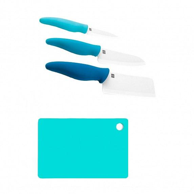 A set of knives with a Xiaomi (or) Houhou Fire Ceramic Knife Cutting Board Set (3+1) Blue (HU0020)