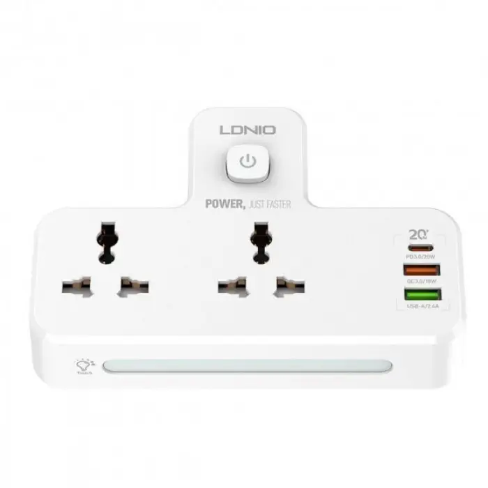 Мережевий фільтр LDNIO SC2311 PD20W/QC3.0 (2x220V+2USB/1.6m) (з нічником) White