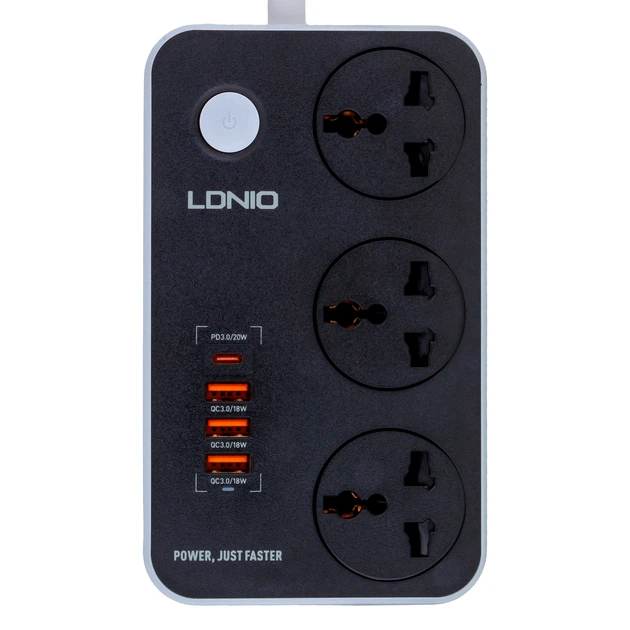 LDNIO SC3412 3 ports/PD/3USB QC 3.0 Power Strip (Black Gray)