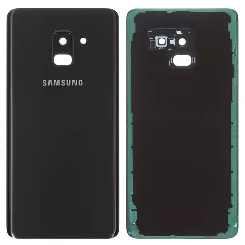 Задня панель корпусу Samsung A730F Galaxy A8+ (2018), чорна, зі склом камери