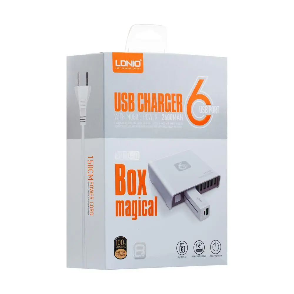 LDNIO A6802 with PB Power Strip (White)