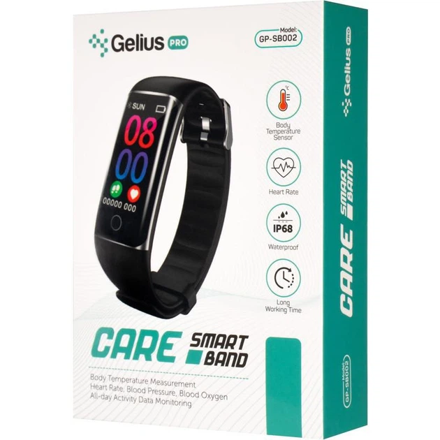 Fitness bracelet Gelius Pro GP-SB002 (SMART BAND) (IP68) Black (body temperature measurement) (12 months)
