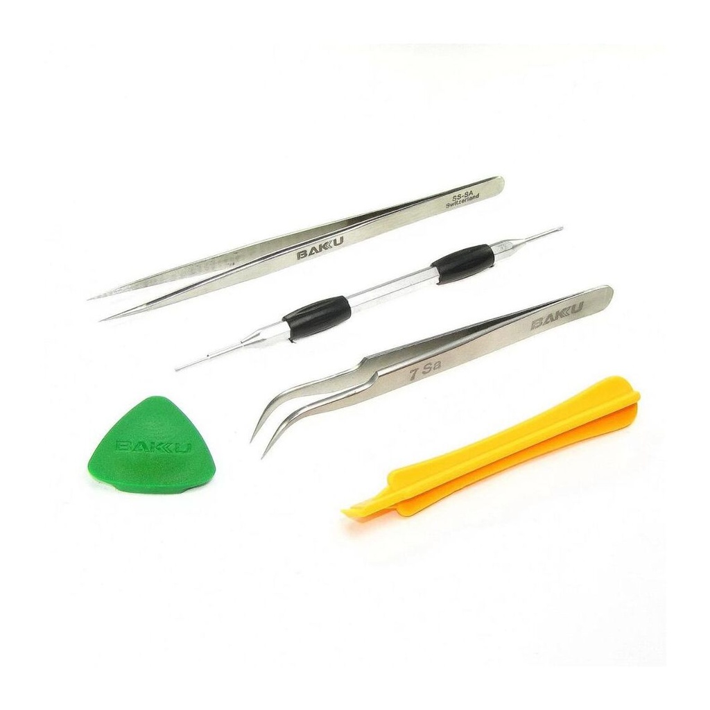 BAKU BK-7285 tool set for iPhone (straight and curved tweezers, 2 disassembly tools, 2-sided screwdriver +1.5, *0.8)