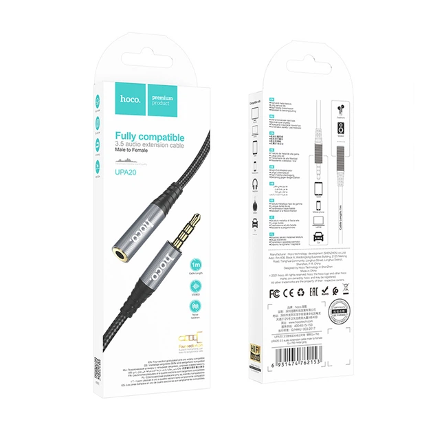 AUX cable Hoco UPA20 extension TRRS 3.5 - TRRS 3.5 (F) 2m silver