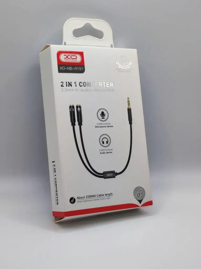 AUX XO NBR197 2in1 адаптер cable 3.5mm to audio+microphone (Чорний)