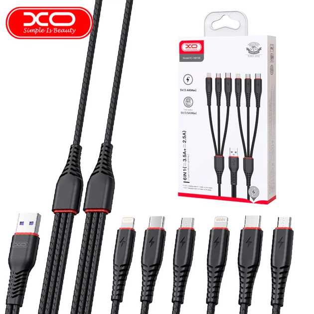 USB Cable XO NB196 6in1 Micro+Lightning+Type-C (Black)