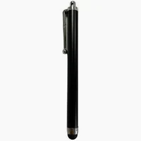 The stylus is capacitive, with a hole for mounting, black