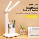 LED USB Desk Lamp, Touch Dimmable Folding Table Lamp with Calendar, Temperature Time, Night Light for Study, Desk Lamp