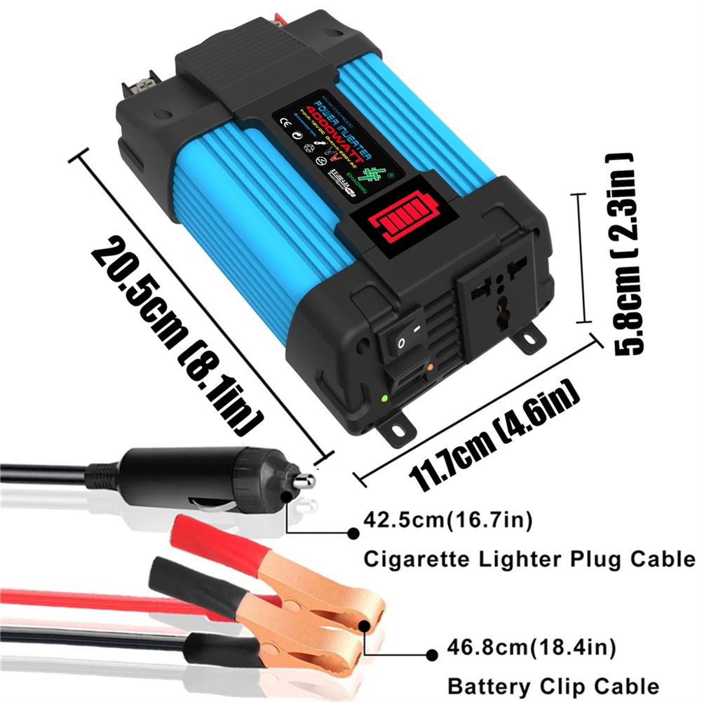 Автомобільний інвертор живлення 6000W LED Voltage Capacity Display Transformer Converter 12V to 110/220V Dual USB Inverter for Car Appliances