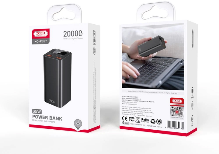 Павербанк Батарея XO PB97 65W 20000 mAh (Чорний)