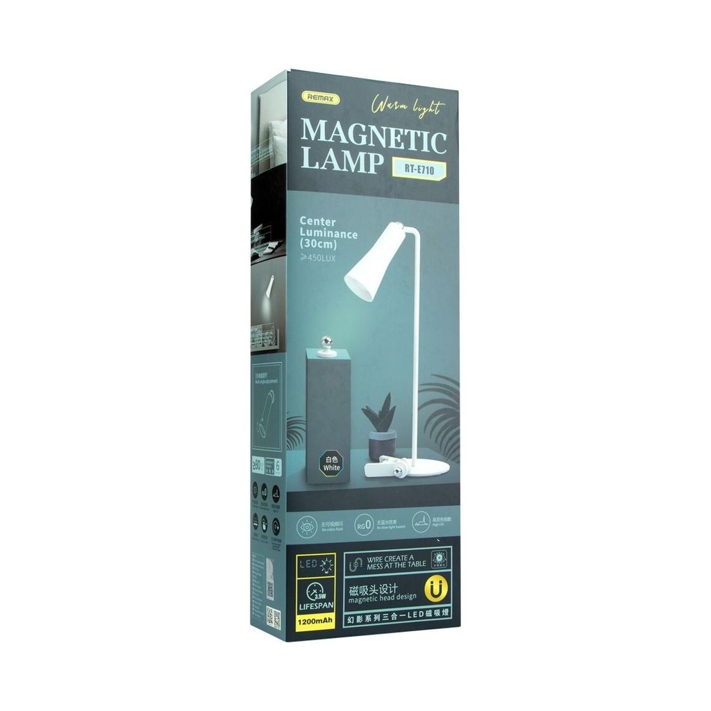 Remax RT-E710 USB LED table lamp with battery and clothespin, white