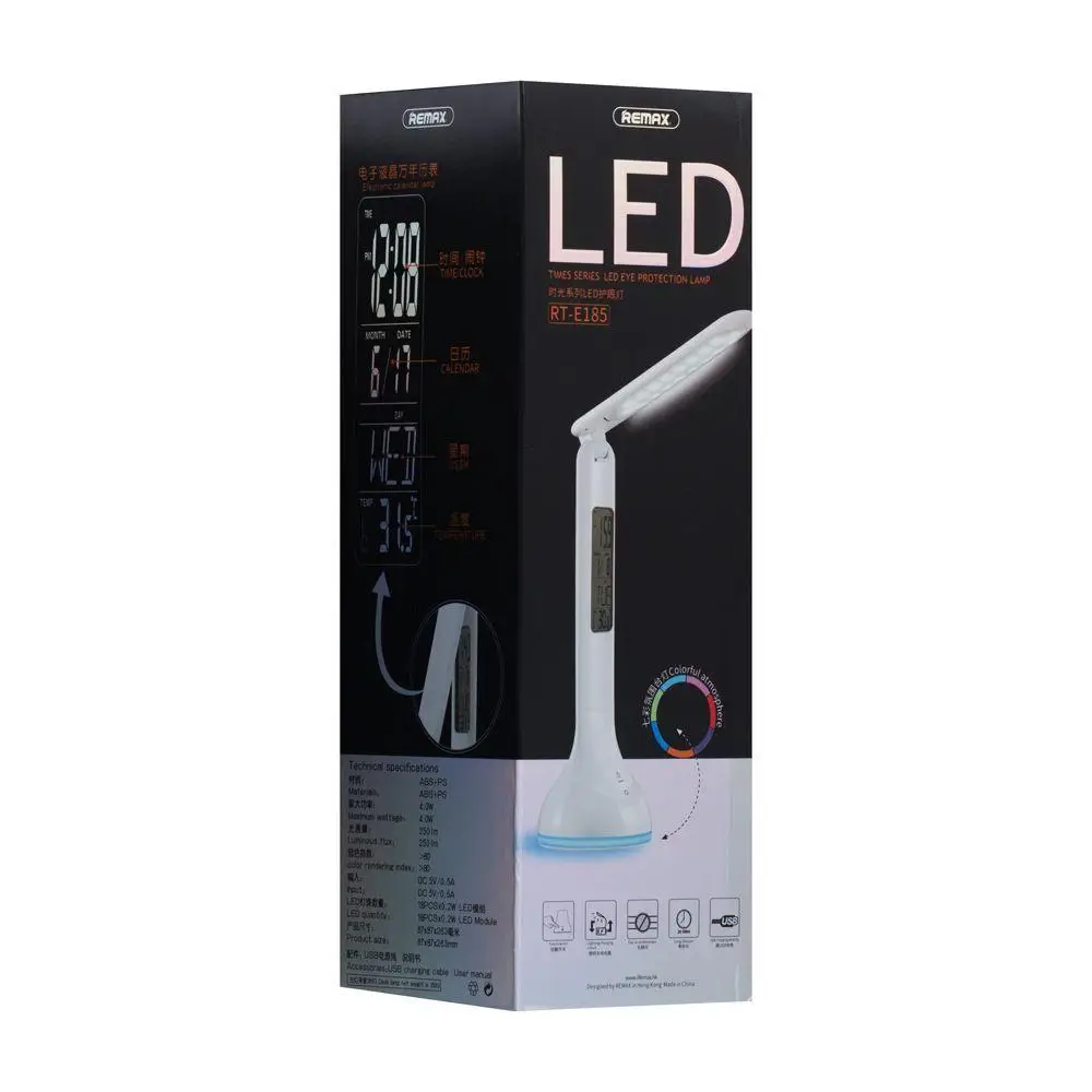 Настільна USB LED лампа Remax RT-E185, що складається з акумулятором, біла.