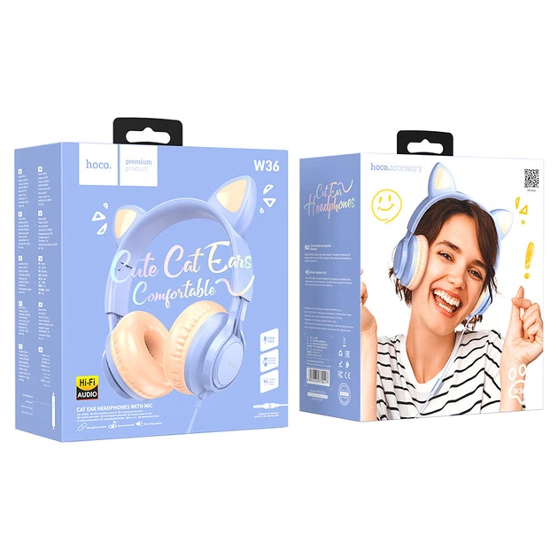 Hoco W36 Cat ear wired over-ear headphones, blue